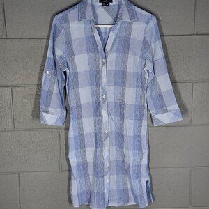Paperwhite Plaid Blue Lightweight Button Front Shirt Dress - Size 6